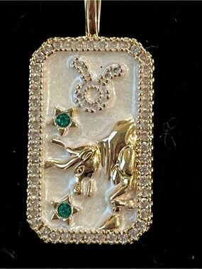 Gold-Tone Zodiac Taurus Pendant with Green Accents